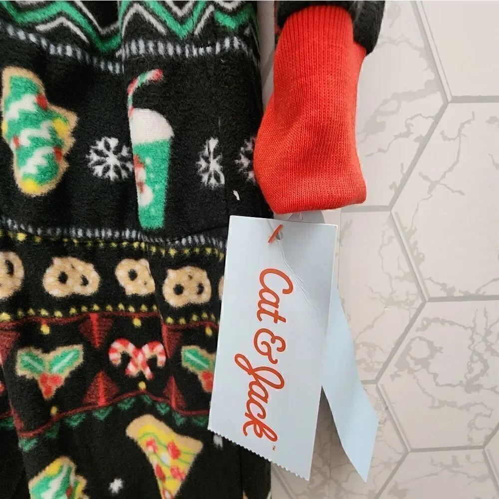 Nwt Cat & Jack Girls Boys Fleece Pajamas Christmas Fast Food Union Suit Sz S 6 7